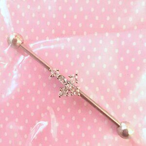 Cross Gemstone Barbell Industrial Piercing Ring Ear Jewelry Gothic Emo 14G